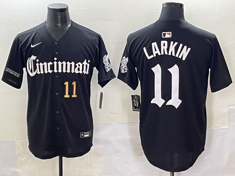 Men 2025 Cincinnati Reds #11 Larkin Black Five generations Joint Name Nike MLB Jersey style 4